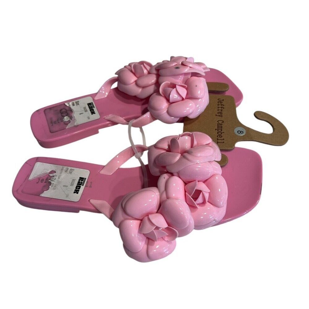 Jeffrey Campbell Fleuris Jelly Flip Flop Pink Floral Thong Sandals Size 8 New - Picture 2 of 3